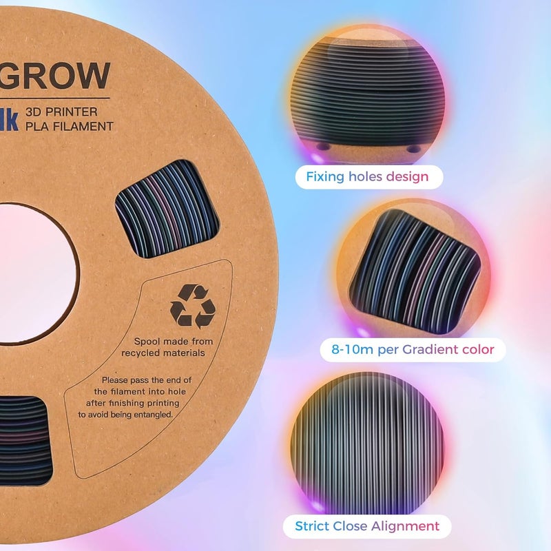 Comgrow Rainbow Colors Silk PLA 3D Printer Filament, PLA Filament 1.75mm, Dimensional Accuracy +/- 0.02 mm, 1KG Spool, Coextrusion 3D Filament with Shiny Silk Rainbow Universe - Image 2